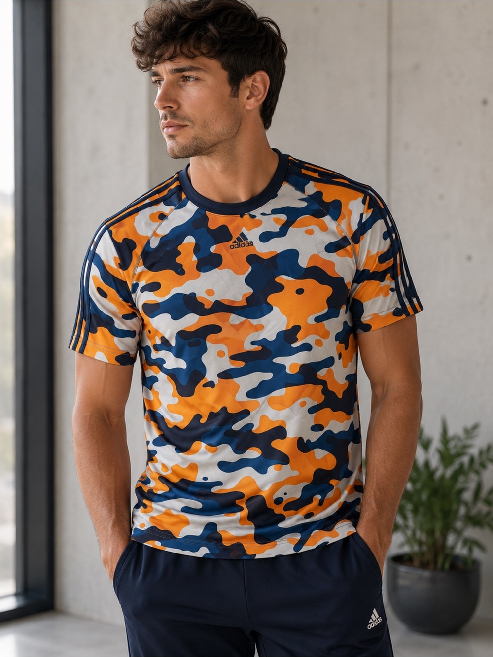 Adidas Orange and Blue Camouflage Tee Shirt Men's Medium Camo